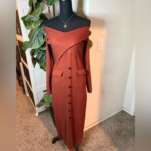 Elegant Rust Off-Shoulder Bodycon Dress